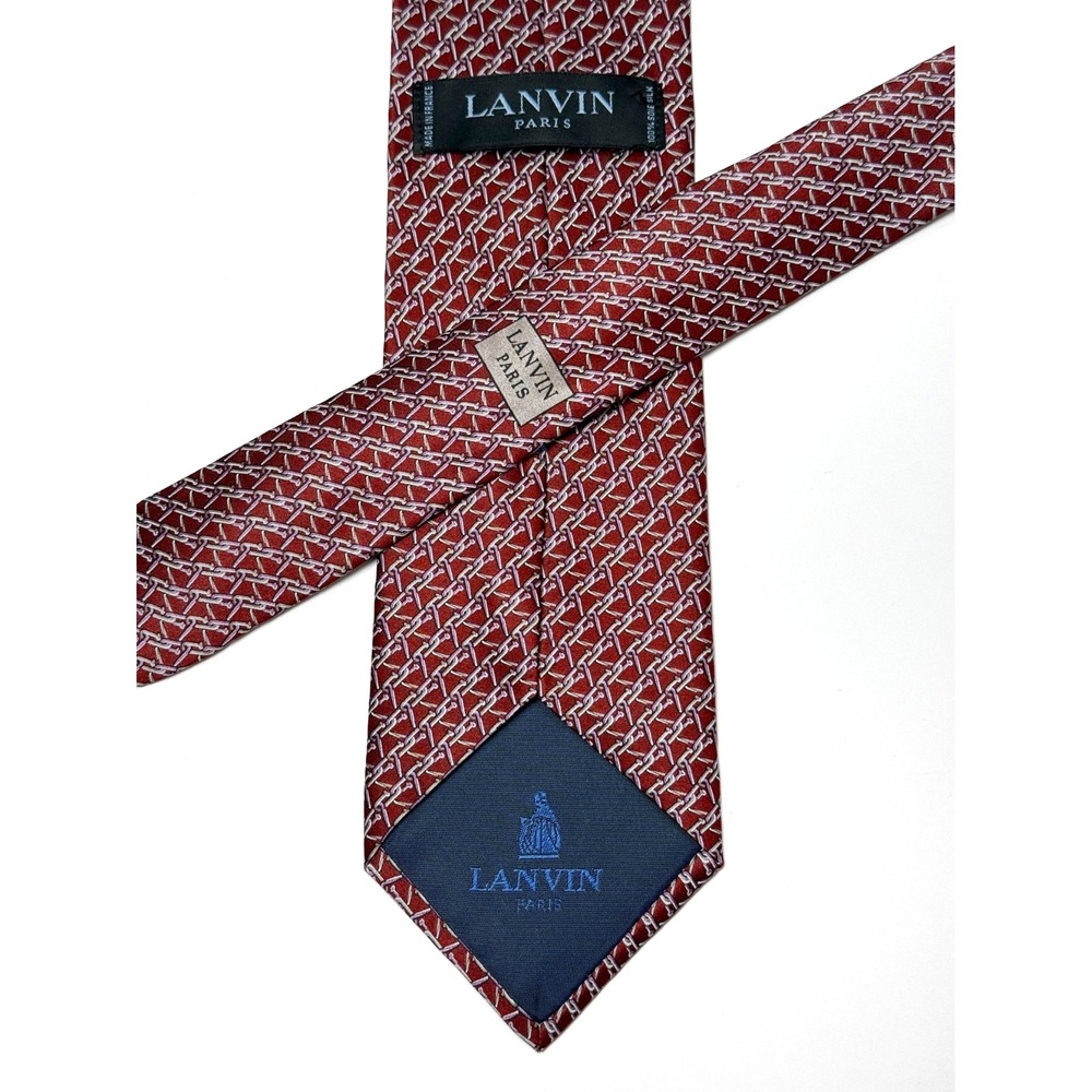 Lanvin Paris Burgundy‎ Nails Geometric Silk Tie 100% Silk Made in France